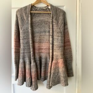 Anthropologie Wool Cardigan Cowl Neck, small, gray to pink weave
